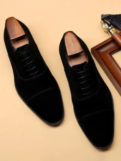 Chaussures Oxford pour hommes en cuir de vachette bout rond lacets chaussures habillées formelles