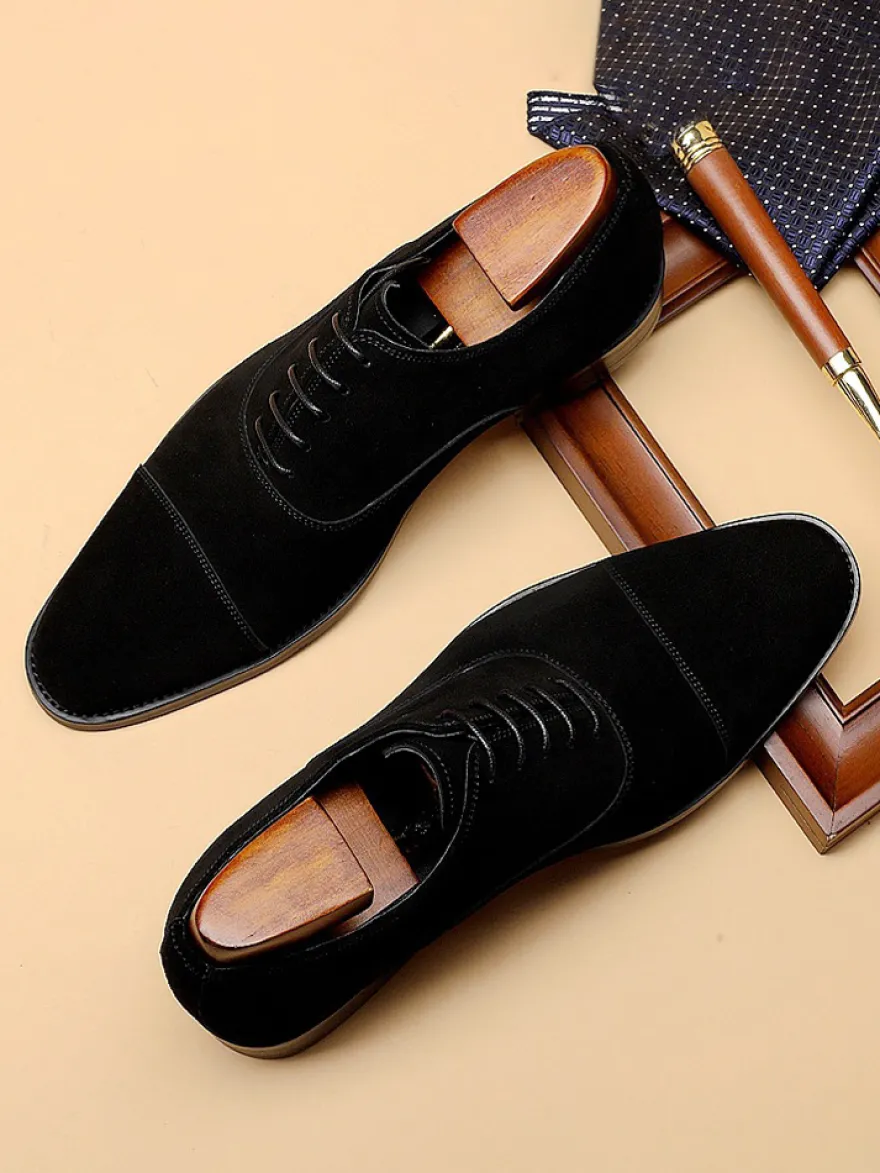 Chaussures Oxford pour hommes en cuir de vachette bout rond lacets chaussures habillées formelles