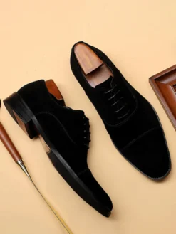Chaussures Oxford pour hommes en cuir de vachette bout rond lacets chaussures habillées formelles