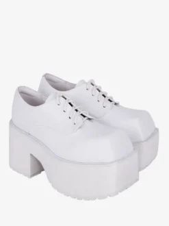 chaussures épaisses gothiques Lolita noires en cuir PU à bout rond Lolita