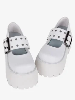 chaussures épaisses gothiques Lolita en cuir PU à bout rond Lolita noires