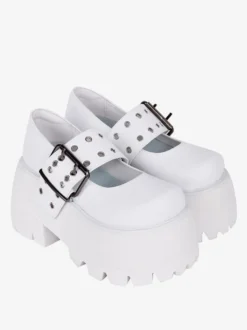 chaussures épaisses gothiques Lolita en cuir PU à bout rond Lolita noires