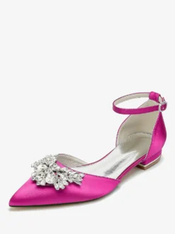 Chaussures Plates De Mariée Mariage Bride Strass Satin Bout Pointu