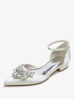 Chaussures Plates De Mariée Mariage Bride Strass Satin Bout Pointu