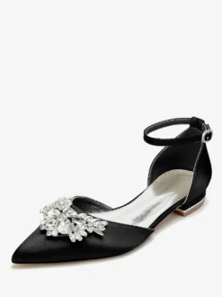Chaussures Plates De Mariée Mariage Bride Strass Satin Bout Pointu