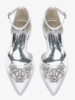 Chaussures Plates De Mariée Mariage Bride Strass Satin Bout Pointu