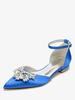 Chaussures Plates De Mariée Mariage Bride Strass Satin Bout Pointu