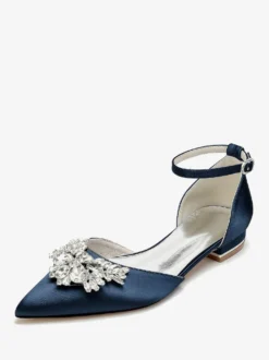 Chaussures Plates De Mariée Mariage Bride Strass Satin Bout Pointu