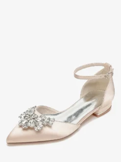 Chaussures Plates De Mariée Mariage Bride Strass Satin Bout Pointu
