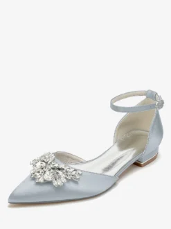 Chaussures Plates De Mariée Mariage Bride Strass Satin Bout Pointu