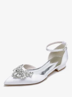 Chaussures Plates De Mariée Mariage Bride Strass Satin Bout Pointu