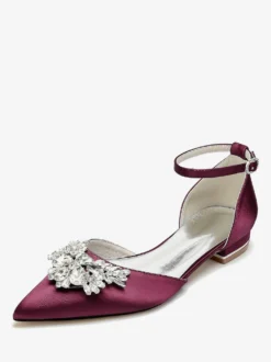 Chaussures Plates De Mariée Mariage Bride Strass Satin Bout Pointu
