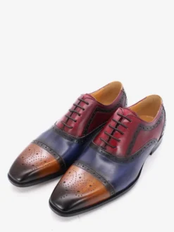 Chaussures richelieu à lacets pour homme en cuir véritable à blocs de couleurs