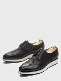 Chaussures Richelieu pour hommes bout rond en cuir véritable à lacets.
