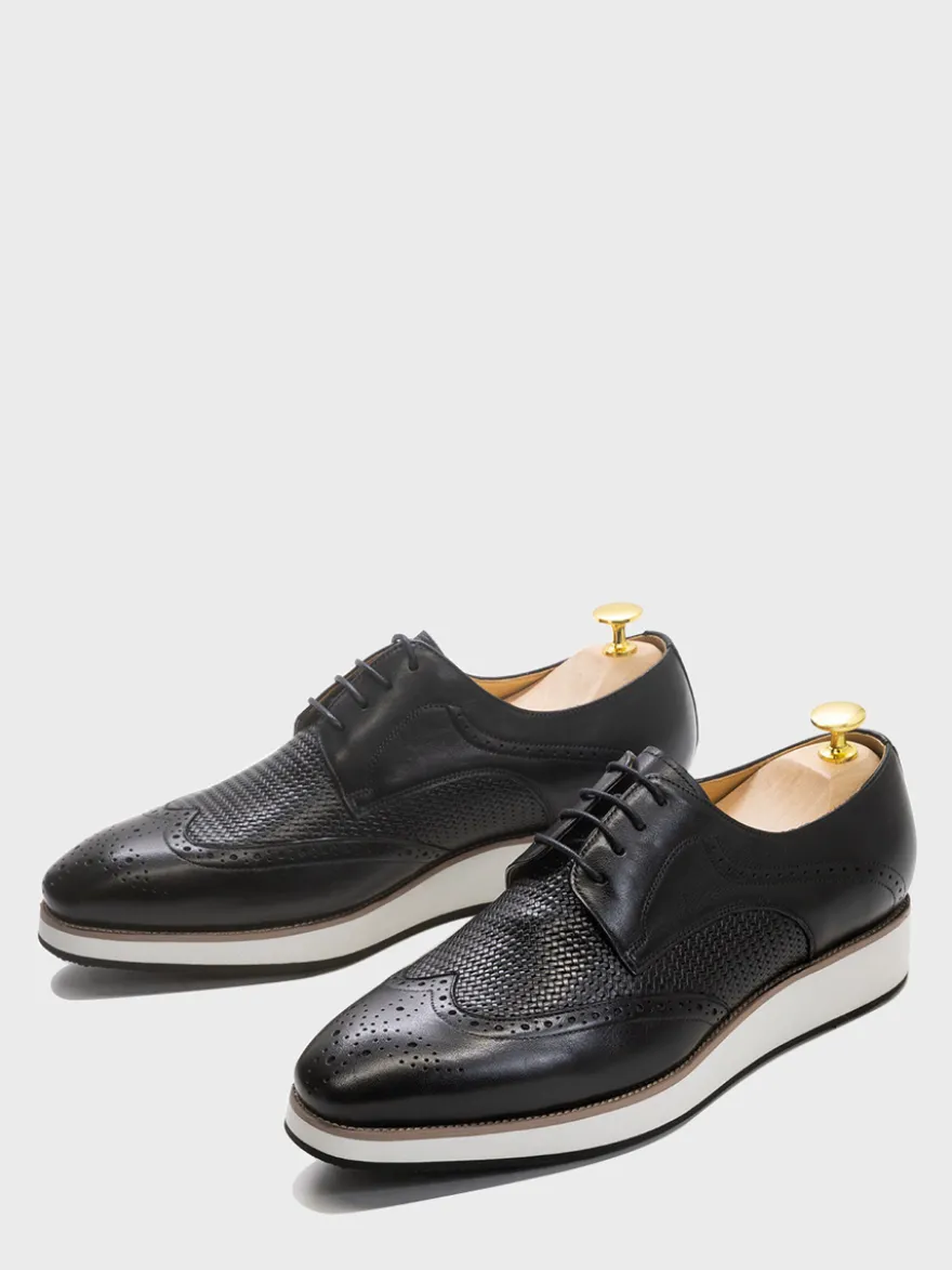 Chaussures Richelieu pour hommes bout rond en cuir véritable à lacets.