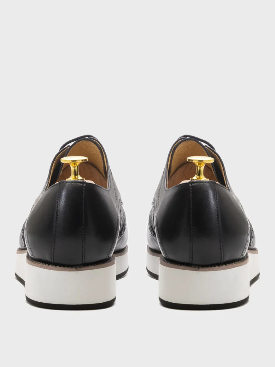 Chaussures Richelieu pour hommes bout rond en cuir véritable à lacets.