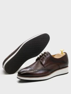 Chaussures Richelieu pour hommes bout rond en cuir véritable à lacets.