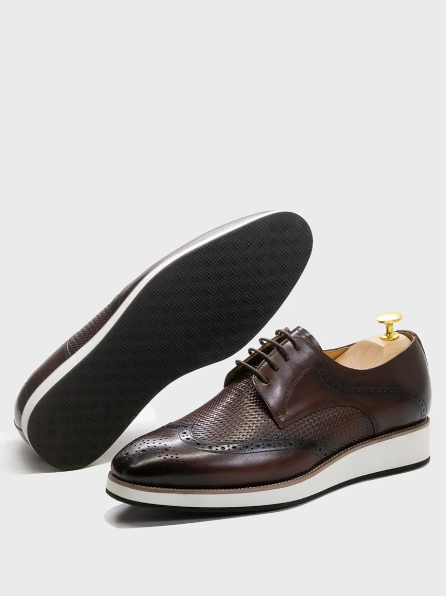 Chaussures Richelieu pour hommes bout rond en cuir véritable à lacets.