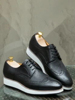 Chaussures Richelieu pour hommes bout rond en cuir véritable à lacets.