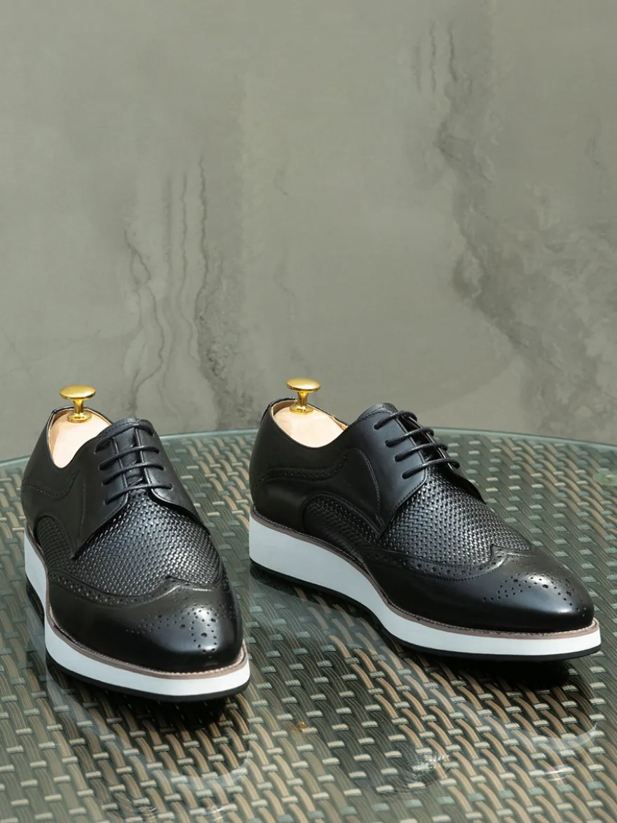 Chaussures Richelieu pour hommes bout rond en cuir véritable à lacets.