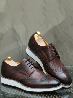 Chaussures Richelieu pour hommes bout rond en cuir véritable à lacets.
