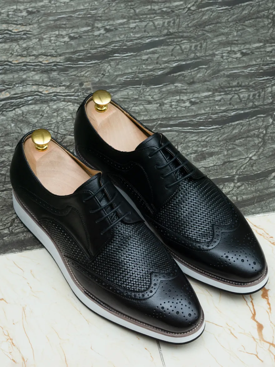 Chaussures Richelieu pour hommes bout rond en cuir véritable à lacets.