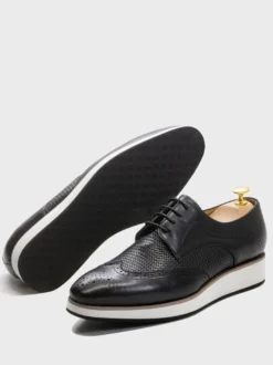Chaussures Richelieu pour hommes bout rond en cuir véritable à lacets.