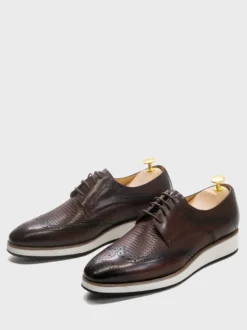 Chaussures Richelieu pour hommes bout rond en cuir véritable à lacets.