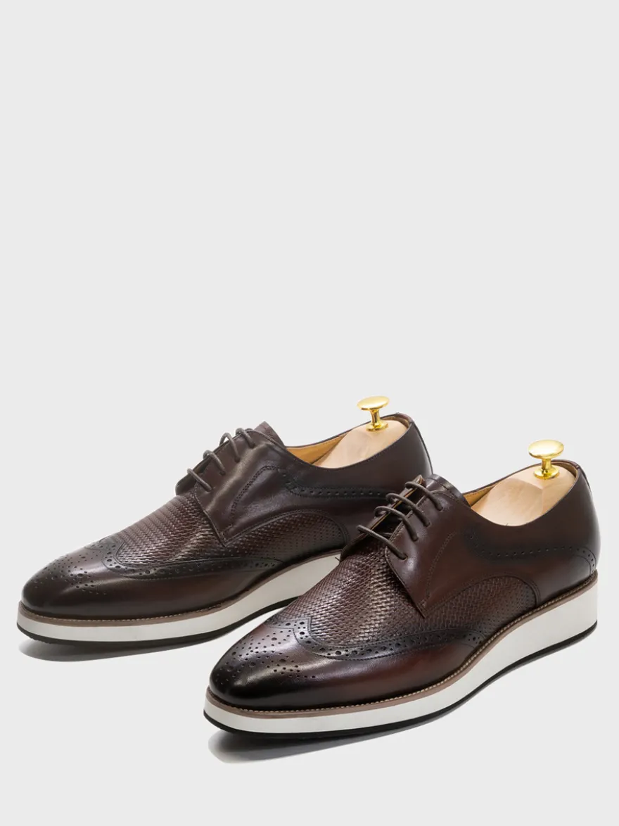 Chaussures Richelieu pour hommes bout rond en cuir véritable à lacets.