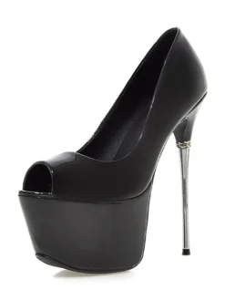 Chaussures sexy femme or bout ouvert talon aigu plateforme en PU verni