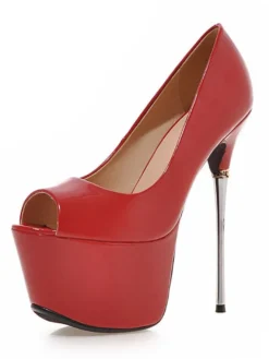 Chaussures sexy femme or bout ouvert talon aigu plateforme en PU verni