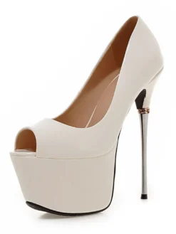 Chaussures sexy femme or bout ouvert talon aigu plateforme en PU verni