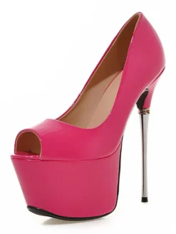 Chaussures sexy femme or bout ouvert talon aigu plateforme en PU verni