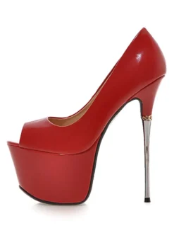 Chaussures sexy femme or bout ouvert talon aigu plateforme en PU verni