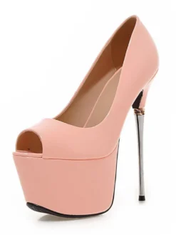 Chaussures sexy femme or bout ouvert talon aigu plateforme en PU verni