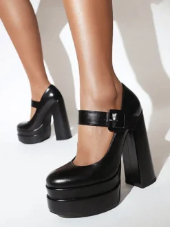 Chaussures à Talons avec Plateforme Femme avec Bout Carré avec Brides Unicolore
