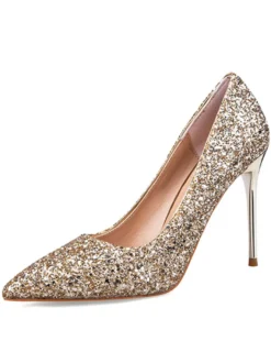 Chaussures à talons hauts escarpins à talon aigu en tissu de paillettes unicolore mocassin