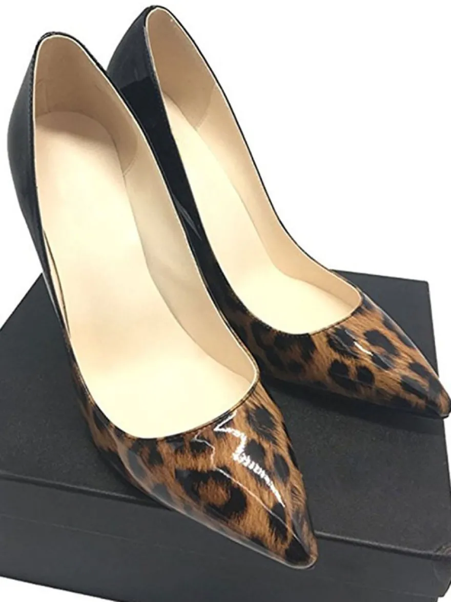 Chaussures à talons hauts escarpins à talon aigu en Synthétique verni et motif léopard mocassin