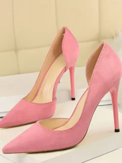 Chaussures à talons hauts escarpins à talon aigu noirs en daim bout pointu sans lacets