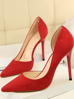 Chaussures à talons hauts escarpins à talon aigu noirs en daim bout pointu sans lacets