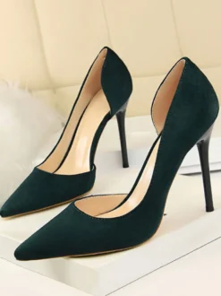 Chaussures à talons hauts escarpins à talon aigu noirs en daim bout pointu sans lacets