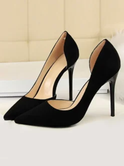 Chaussures à talons hauts escarpins à talon aigu noirs en daim bout pointu sans lacets