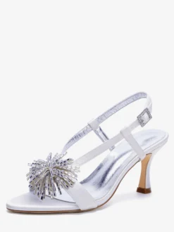 Chaussures à talons hauts pour invitée de mariage sandales de mariée à bout ouvert ornées de strass