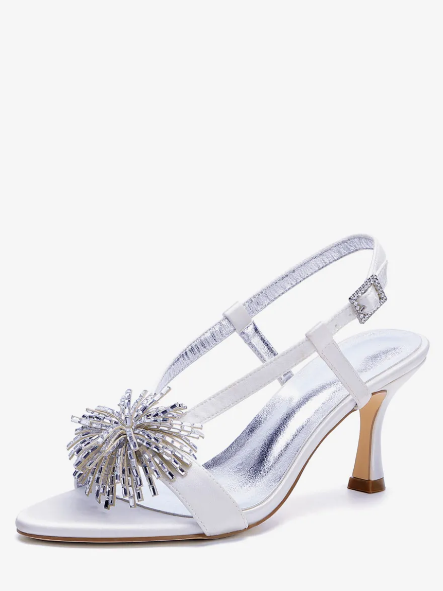 Chaussures à talons hauts pour invitée de mariage sandales de mariée à bout ouvert ornées de strass