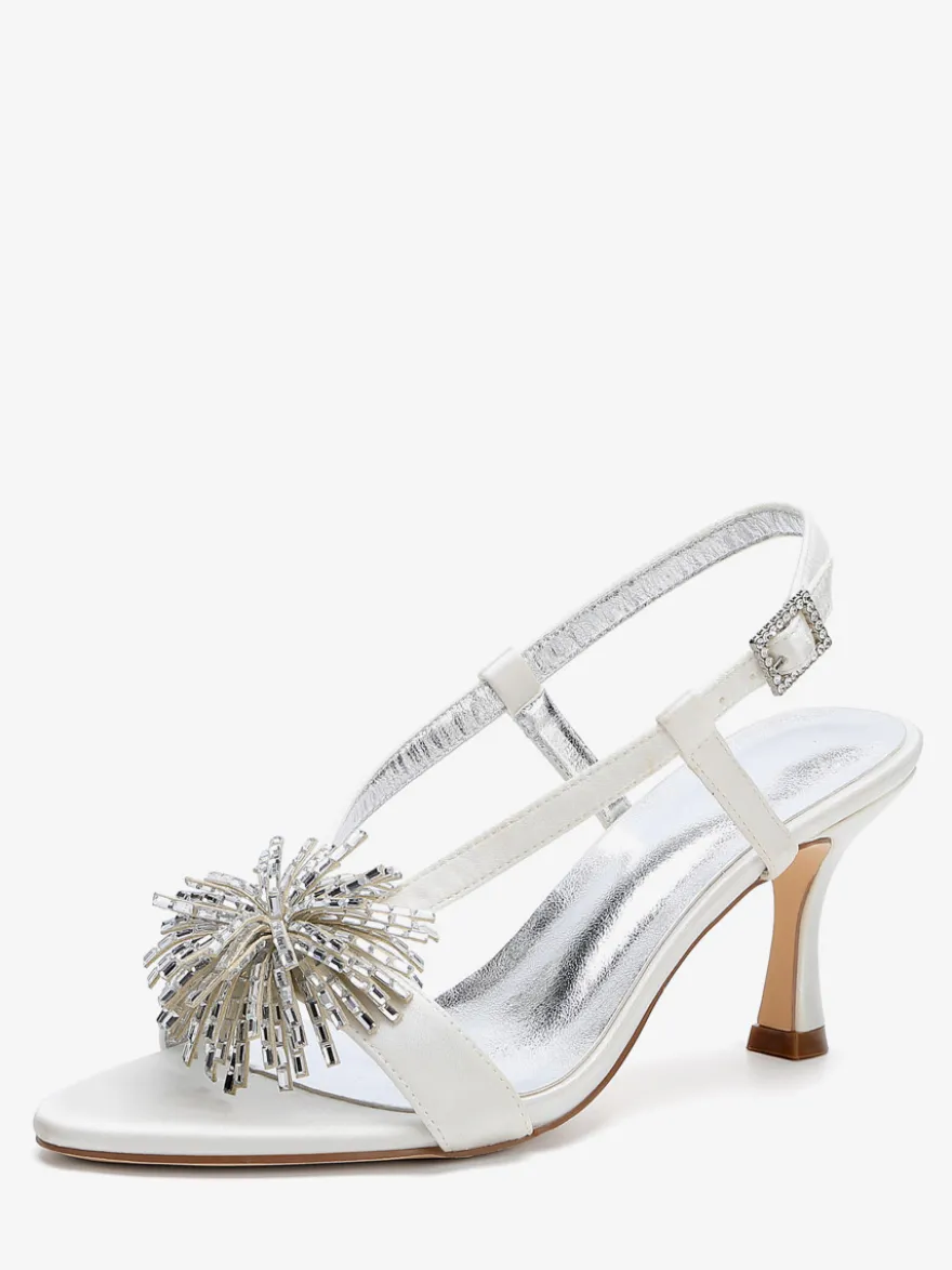 Chaussures à talons hauts pour invitée de mariage sandales de mariée à bout ouvert ornées de strass