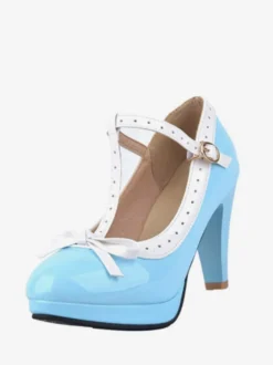 Chaussures vintage blanches à talon chaton et bride en T