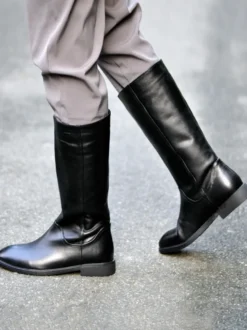 Chelsea Bottes Homme Bottines Simple En Cuir De Vachette Noir Bout Rond