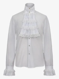 Chemise blanche rétro steampunk pour homme manches longues col montant style victorien/renaissance poète poux