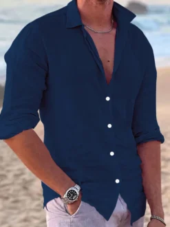 Chemise cubaine à manches longues pour hommes chemises décontractées en lin pour la plage et l'été