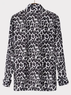 Chemise Décontractée Col Rabattu Simple Imprimé Léopard Café Marron